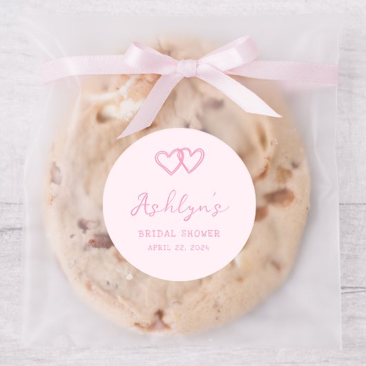 手描きピンクハートブライダルシャワーシール ラウンドシール