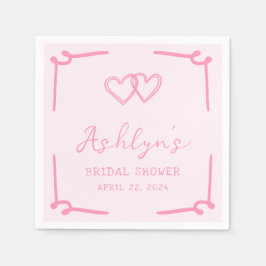 手描きピンクハートブライダルシャワー紙ナプキンス スタンダードカクテルナプキン