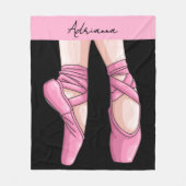 手描きピンクバレエ靴 フリースブランケット (正面)