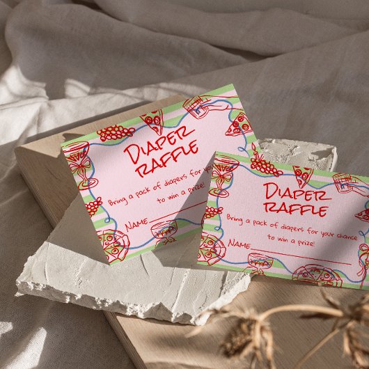 手描きピンクピザチャオベビーおむつラッフル エンクロージャーカード