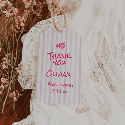 手描きピンクピザ特別配送ベビーシャワー ギフトタグ