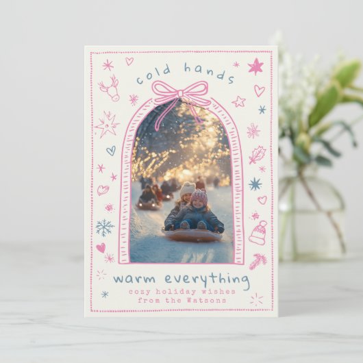 手描きピンクボウお洒落ドードル写真 シーズンカード (スタンド正面)