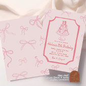 手描きピンクボウケーキ誕生日女 招待状