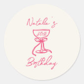 手描きピンクボウシャンパングラス40歳の誕生日 ラウンドシール (正面)