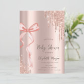 手描きピンクボウバラ金ゴールドドリップベビーシャワー 招待状 (スタンド正面)