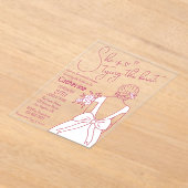 手描きピンクボウ結婚ズガウンブライダルシャワー アクリル招待状 (レイダウン)