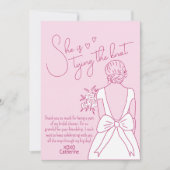 手描きピンクボウ結婚ズガウンブライダルシャワー サンキューカード (正面)