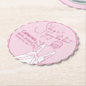 手描きピンクボウ結婚ズガウンブライダルシャワー ペーパーコースター (アングル)