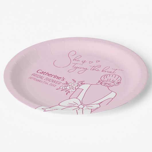 手描きピンクボウ結婚ズガウンブライダルシャワー ペーパープレート (アングル)