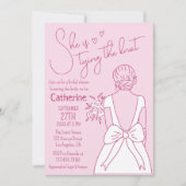 手描きピンクボウ結婚ズガウンブライダルシャワー 招待状 (正面)