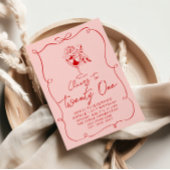 手描きピンクボウ21stコケット誕生日パーティー 招待状