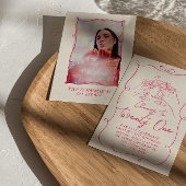 手描きピンクボウ21stフォトバースデーパーティー 招待状