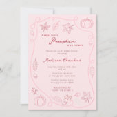 手描きピンクリトルカボチャ赤ちゃん女の子シャワー 招待状 (正面)