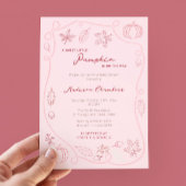 手描きピンクリトルカボチャ赤ちゃん女の子シャワー 招待状