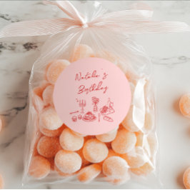 手描きピンクレッドテーブルウェア誕生日ディナー ラウンドシール