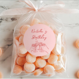 手描きピンクレッドマルチニグラスバースデーパーティー ラウンドシール