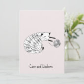 手描きピンク勇気付けられるグリーティングカードキャット 招待状 (スタンド正面)