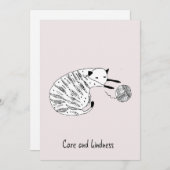 手描きピンク勇気付けられるグリーティングカードキャット 招待状 (正面/裏面)