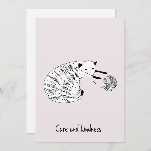 手描きピンク勇気付けられるグリーティングカードキャット 招待状 (正面/裏面)