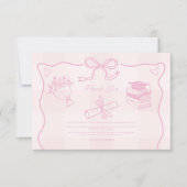 手描きピンク図解入りの、写真付きのの格子状卒業 サンキューカード (正面)