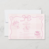 手描きピンク図解入りの、写真付きのの格子状卒業 出欠カード (正面)