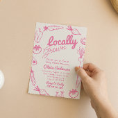 手描きピンク地元で育った女の子の赤ちゃんシャワー 招待状