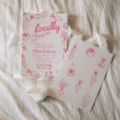 手描きピンク地元で育った女の子の赤ちゃんシャワー 招待状