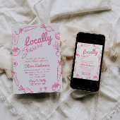 手描きピンク地元で育った女の子の赤ちゃんシャワー 招待状