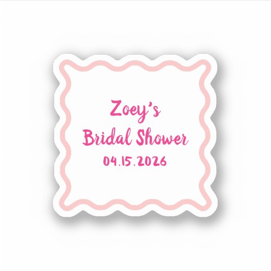 手描きピンク波状縁どブライダルシャワー可愛い シール (正面)