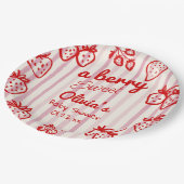 手描きピンク赤いちご赤ちゃんシャワー ペーパープレート (アングル)