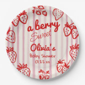 手描きピンク赤いちご赤ちゃんシャワー ペーパープレート (正面)