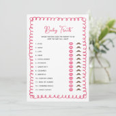 手描きピンク赤ちゃんシャワーベビー特徴ゲームカード 招待状 (スタンド正面)