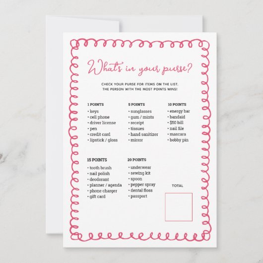 手描きピンク赤ちゃんシャワー財布ゲームカード 招待状 (正面)