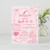 手描きピンク お茶の時間 ブライダルシャワー 招待状 (スタンド正面)