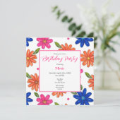 手描きピンク、オレンジ、青い花 招待状 (スタンド正面)