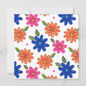 手描きピンク、オレンジ、青い花 招待状 (裏面)