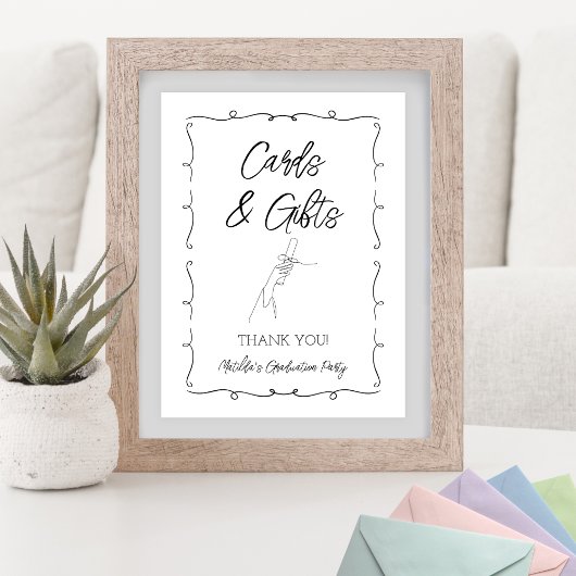 手描きピンク&レッド卒業カード&ギフト ポスター