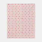 手描きピンク&赤いハートコージー フリースブランケット (正面)