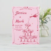 手描きファンキーシャンパンウェディング日付を保存 招待状 (スタンド正面)