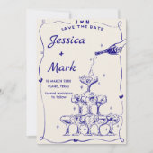 手描きファンキーシャンパンウェディング日付を保存 招待状 (正面)