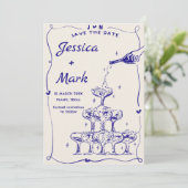 手描きファンキーシャンパンウェディング日付を保存 招待状 (スタンド正面)