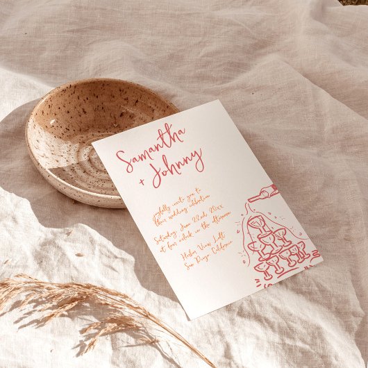 手描きファンキーシャンパンタワー結婚ズ 招待状