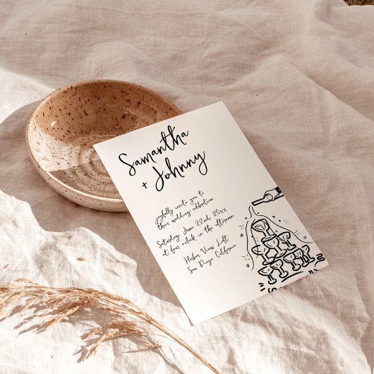 手描きファンキーシャンパンタワー結婚ズ 招待状