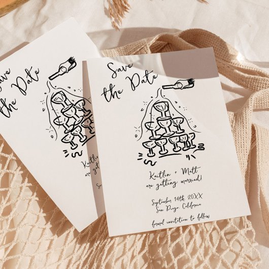 手描きファンキーシャンパンタワー結婚ズ 招待状