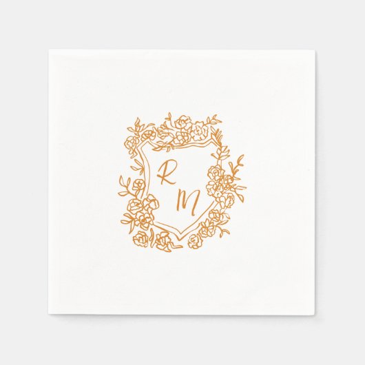 手描きファンキーフローラクレストモノグラ結婚ム スタンダードカクテルナプキン (正面)