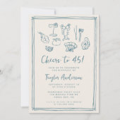 手描きファンキー航海のビーチ45誕生日 招待状 (正面)