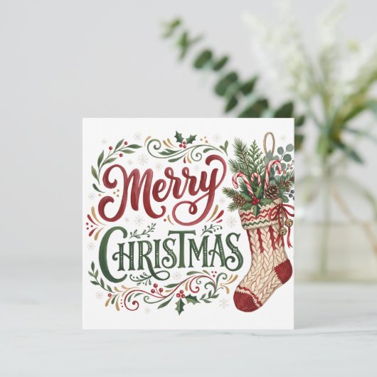 手描きフォントのクリスマス・ストッキングの写真 カード (スタンド正面)