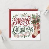 手描きフォントのクリスマス・ストッキングの写真 カード (正面/裏面インサイチュ)