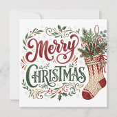 手描きフォントのクリスマス・ストッキングの写真 カード (正面)