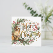 手描きフォントのクリスマス 赤いトラックの写真 カード (スタンド正面)